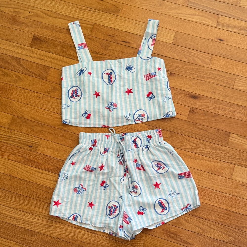Women's Striped Blue and Red Two-Piece Set